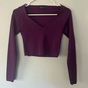 Stradivarius Long-Sleeve Knitted Ribbed V-Neck Top